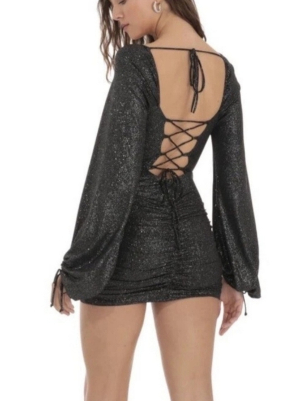 Corset Glitter Mini Body-Con Dress Ruched Sexy Whimsigoth Dark Coquette Y2K Glam - Picture 13 of 13